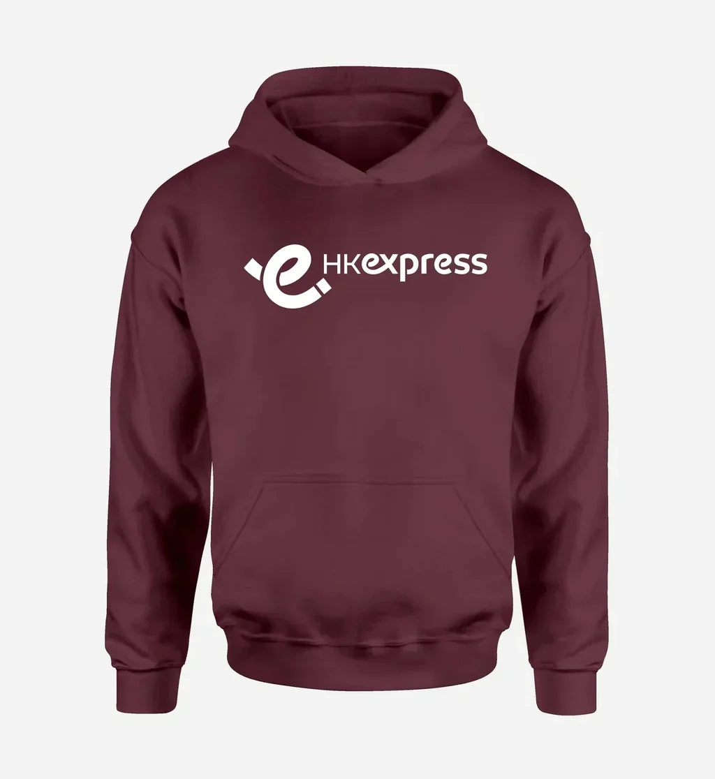 HK Express Airlines logo printed on dark red hoodie