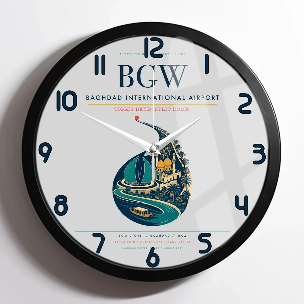 Baghdad International Airport BGW Wall-Clock Framed - Light Gray