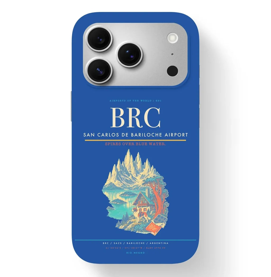 San Carlos de Bariloche Airport (BRC) design on blue iPhone 17 Pro MagSafe case