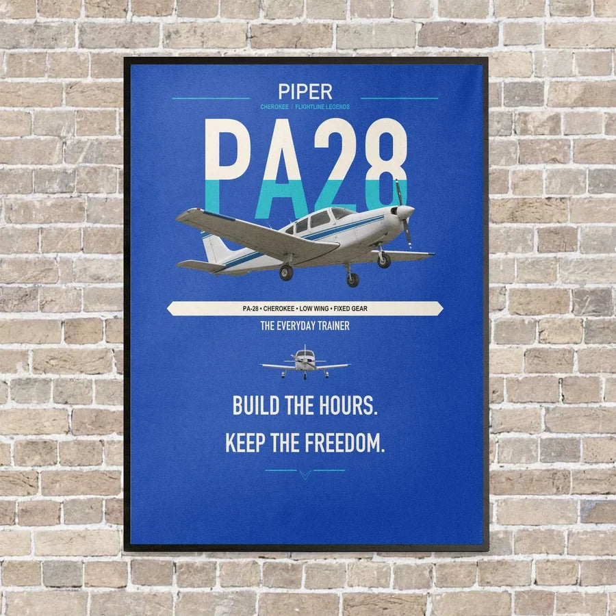 Piper PA-28 Cherokee vertical canvas print - framed - blue background