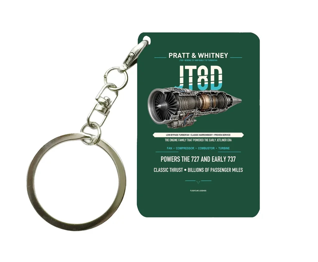 JT8D Key Chain design on dark green key chain