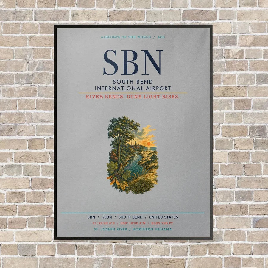 South Bend International Airport SBN vertical canvas print - framed - light gray background