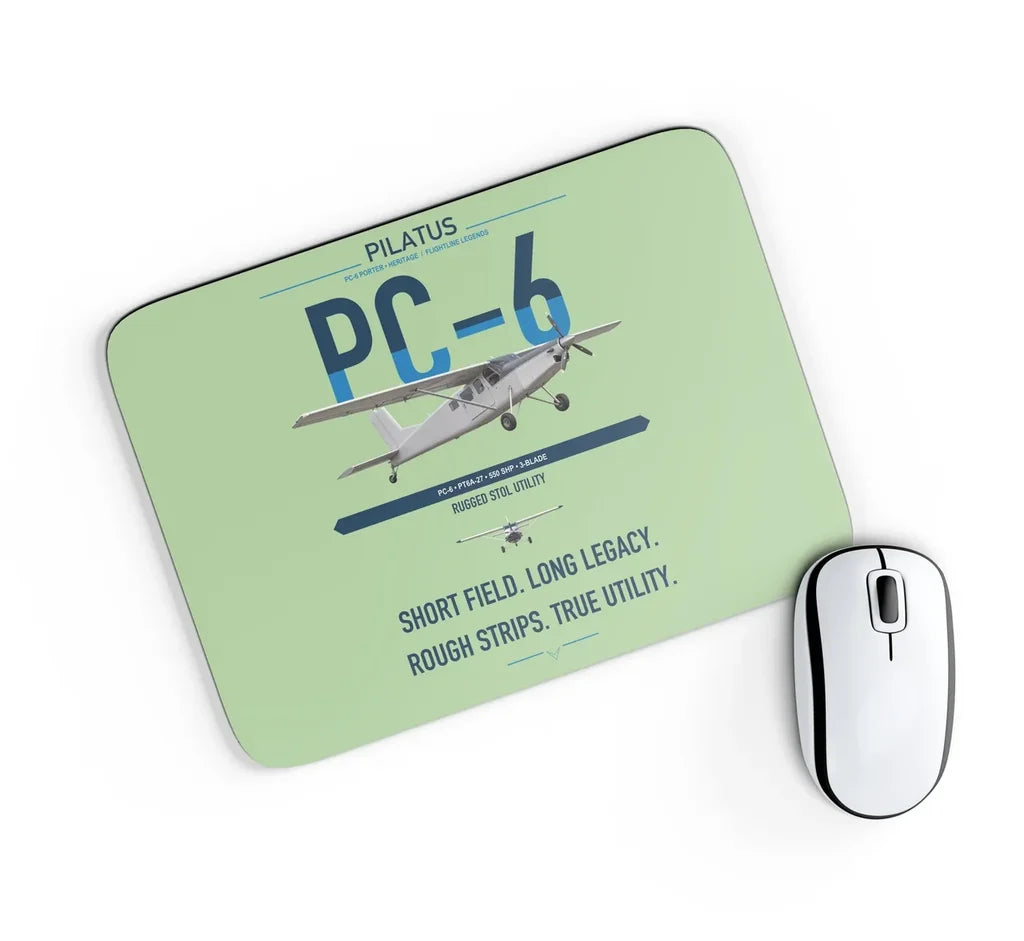 Pilatus PC-6 Porter design on light green rectangle mouse pad