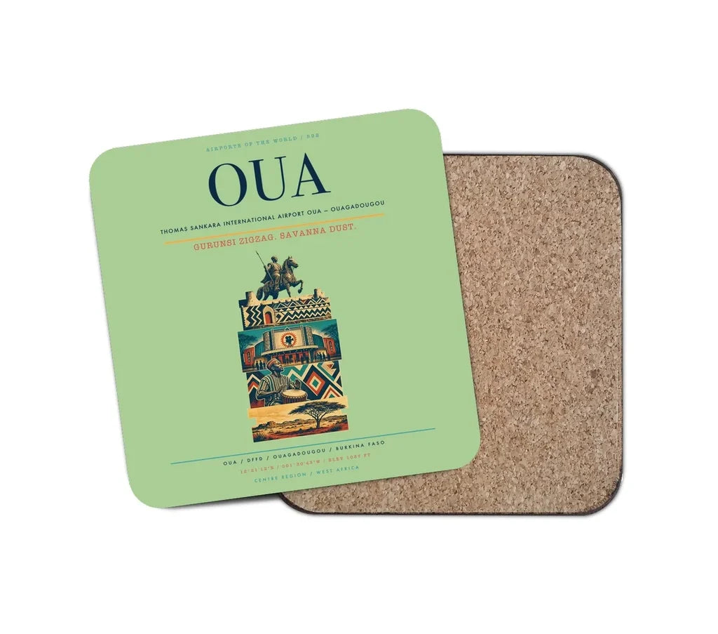 Thomas Sankara International Airport (OUA) design on light green 1 piece coaster