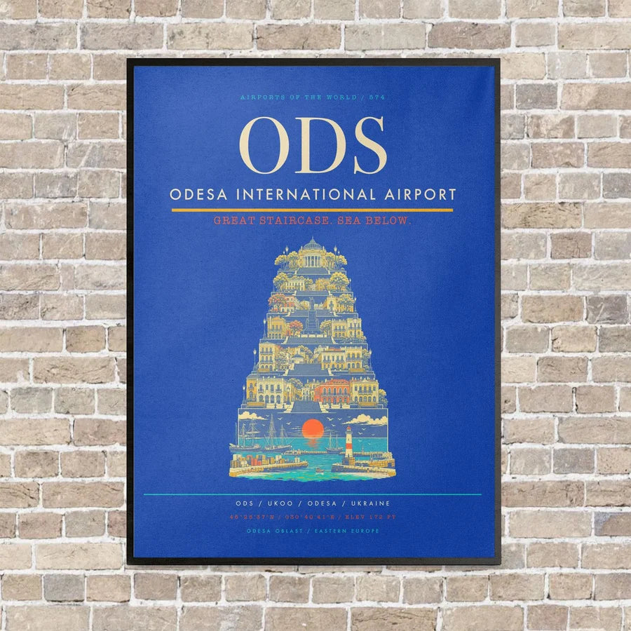 Odesa International Airport ODS - Canvas Framed - Blue