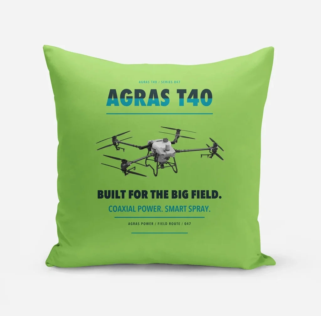 DJI Agras T40 design on light green pillow