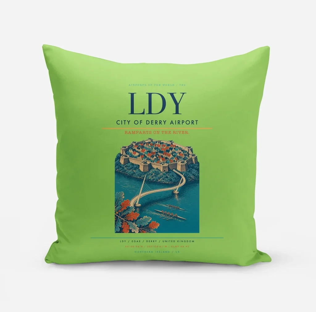 City of Derry Airport (LDY) design on light green pillow