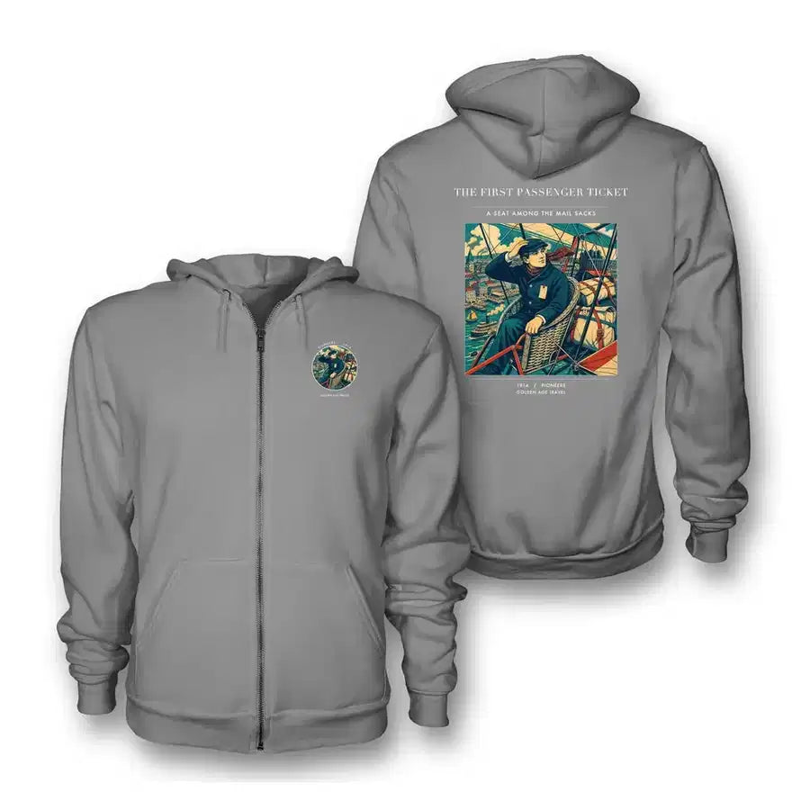 VINTAGE G4321 - The First Passenger Ticket - Premium Zipped Hoodie design on gray