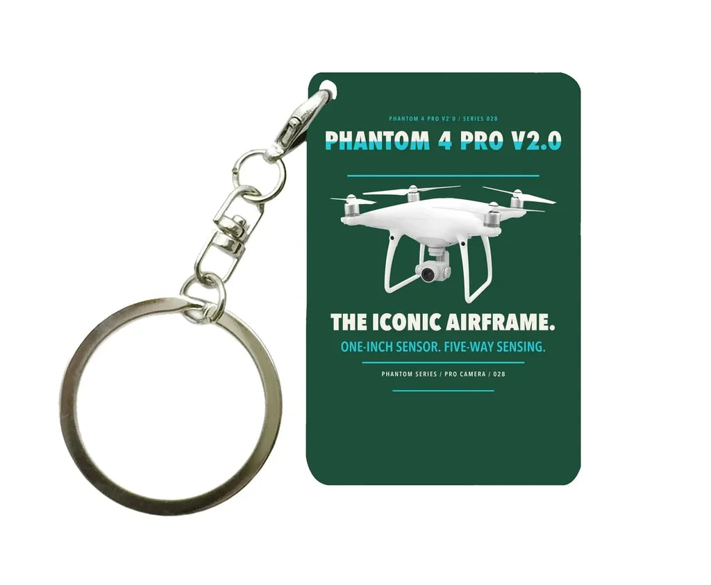 DJI Phantom 4 Pro V2.0 Key Chain design on dark green key chain