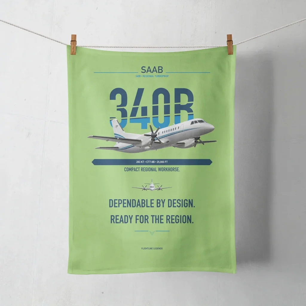 Saab 340B design on light green towel