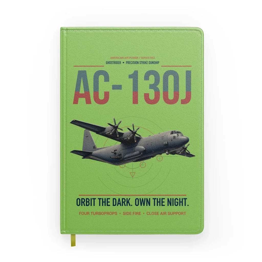 AC-130J Ghostrider design on light green notebook