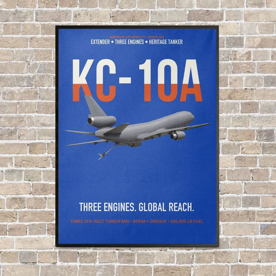 KC-10A EXTENDER vertical canvas print - framed - blue background