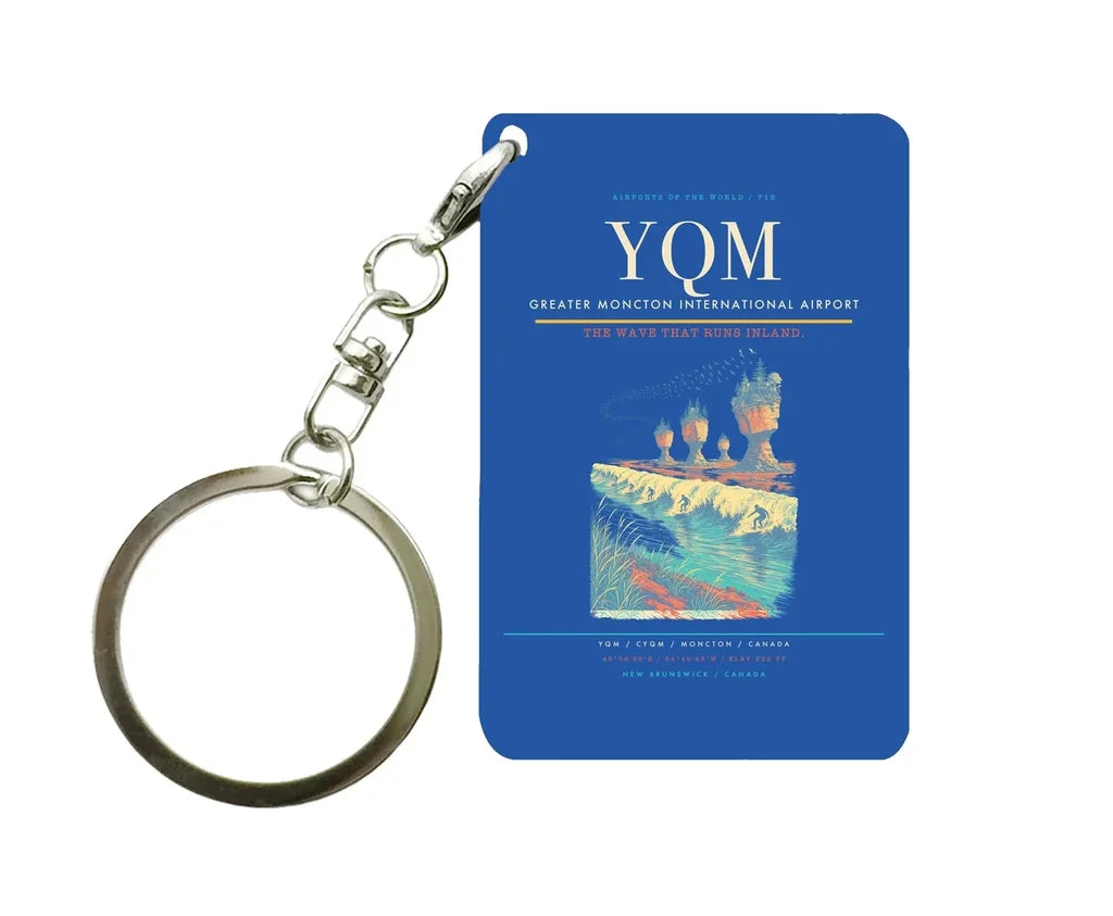 Greater Moncton International Airport (YQM) design on blue key chain