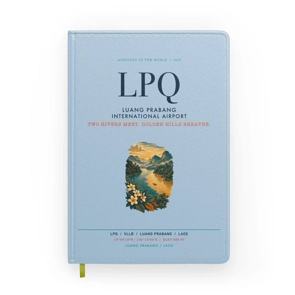Luang Prabang International Airport (LPQ) design on light blue notebook