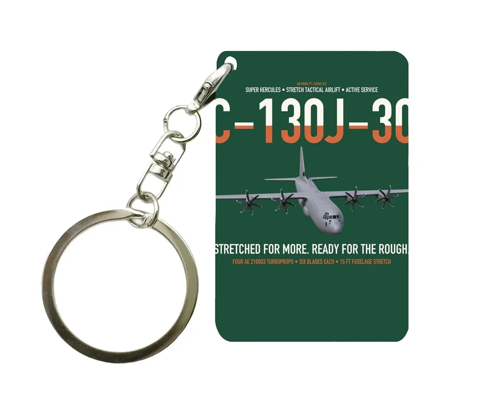 C-130J-30 Super Hercules design on dark green designed key chain, double-side print
