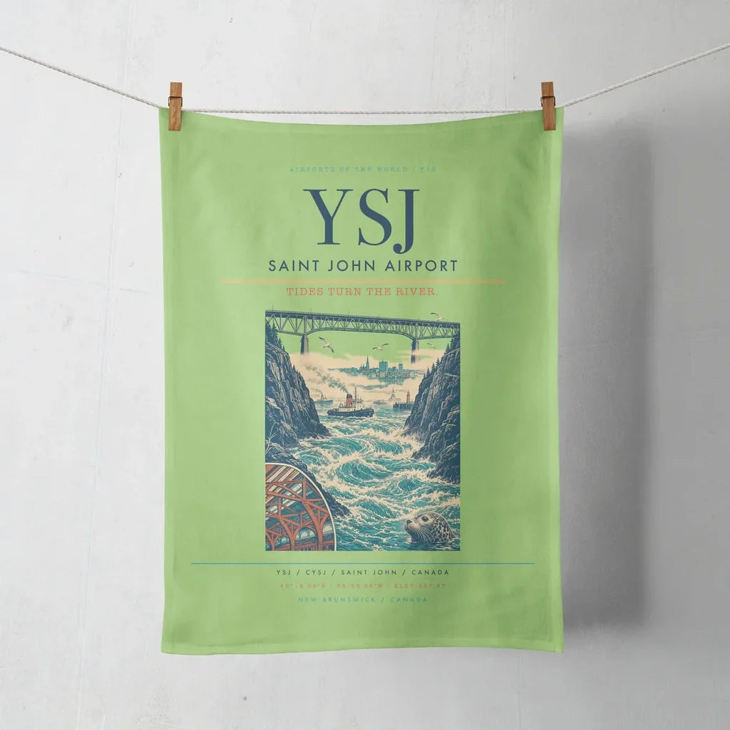 Saint John Airport (YSJ) design on light green towel
