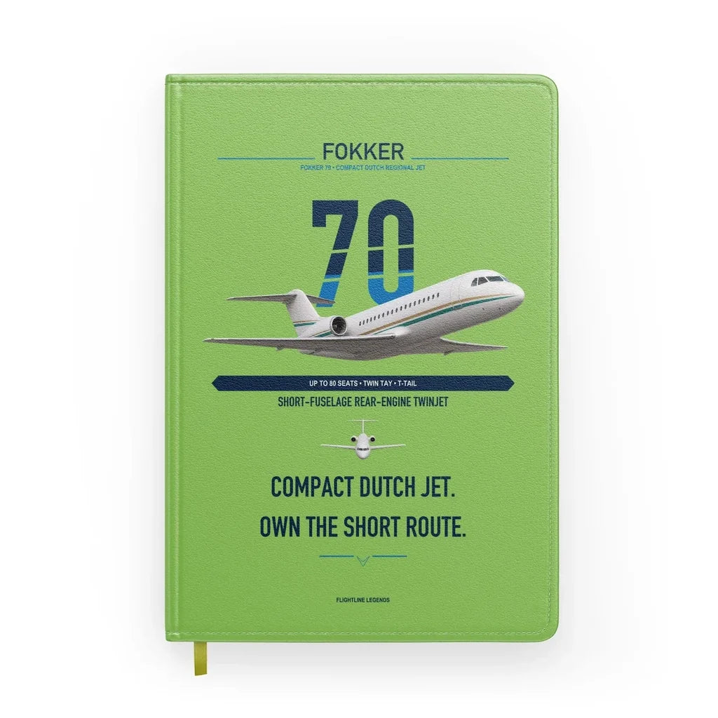 Fokker 70 design on light green notebook