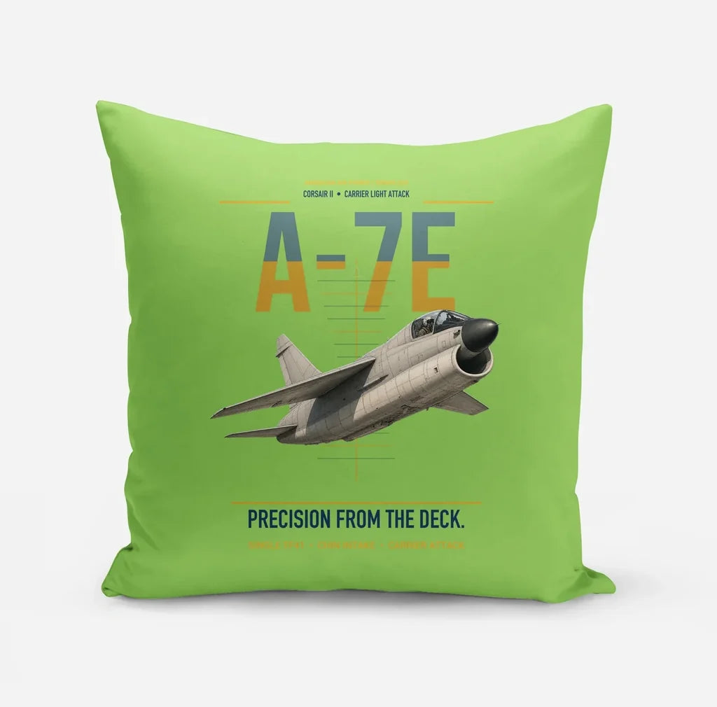 A-7E Corsair II design on light green pillow