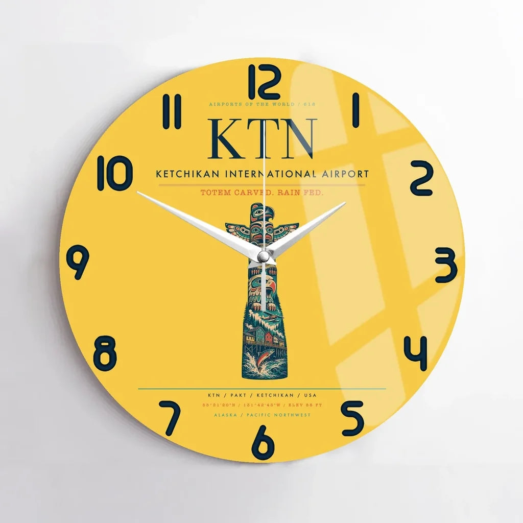 Ketchikan International Airport (KTN) design on yellow no frame wall clock