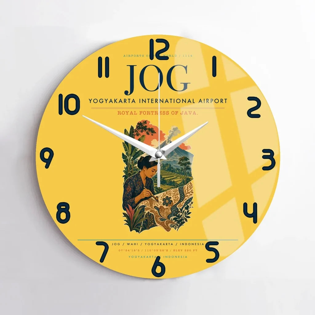 Yogyakarta International Airport (JOG) design on yellow no frame wall clock