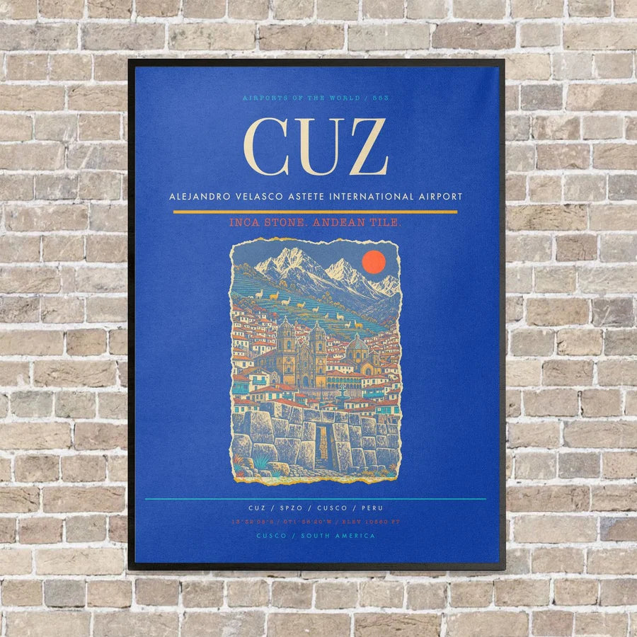 Alejandro Velasco Astete International Airport CUZ - Canvas Framed - Blue
