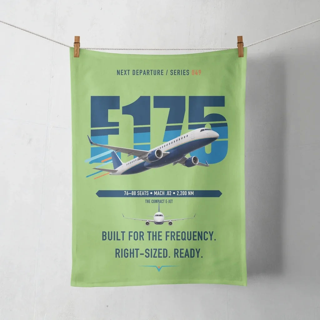 Embraer E175 design on light green towel