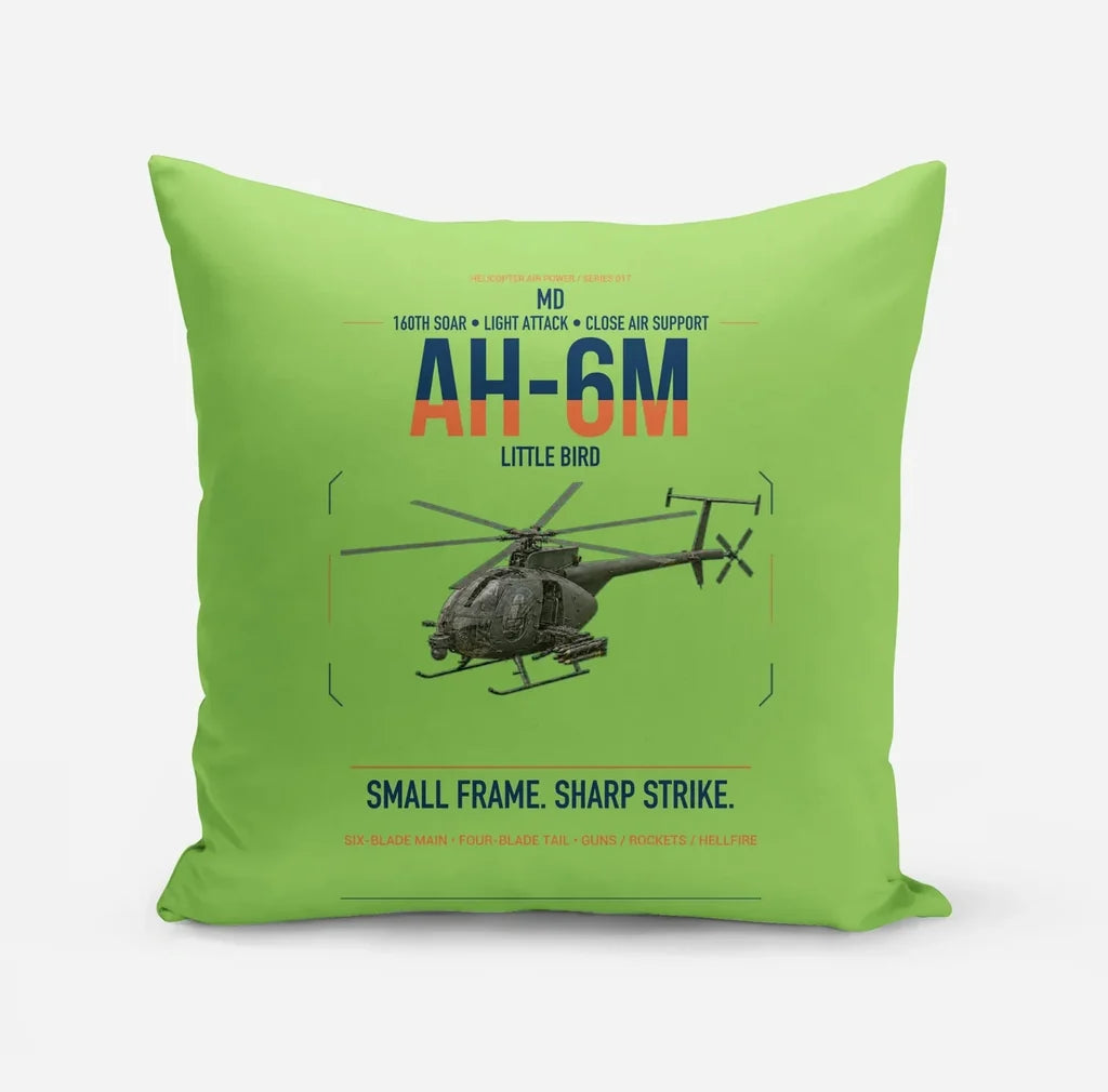 MD AH-6M Little Bird design on light green pillow