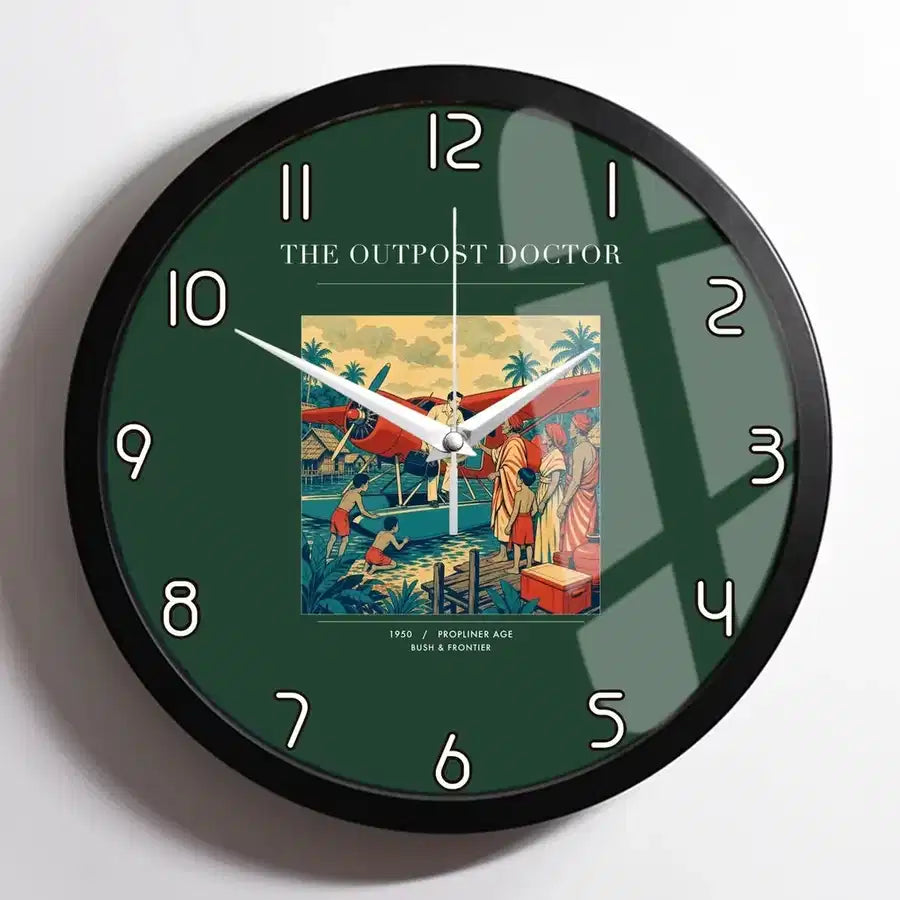 VINTAGE G4197 - The Outpost Doctor - Designed Wall Clocks design on darkgreen framed