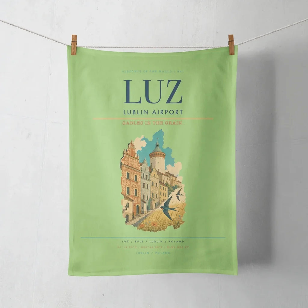 Lublin Airport (LUZ) design on light green towel