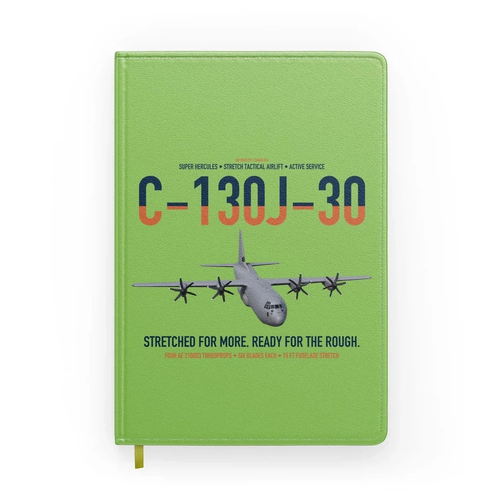 C-130J-30 Super Hercules design on light green notebook
