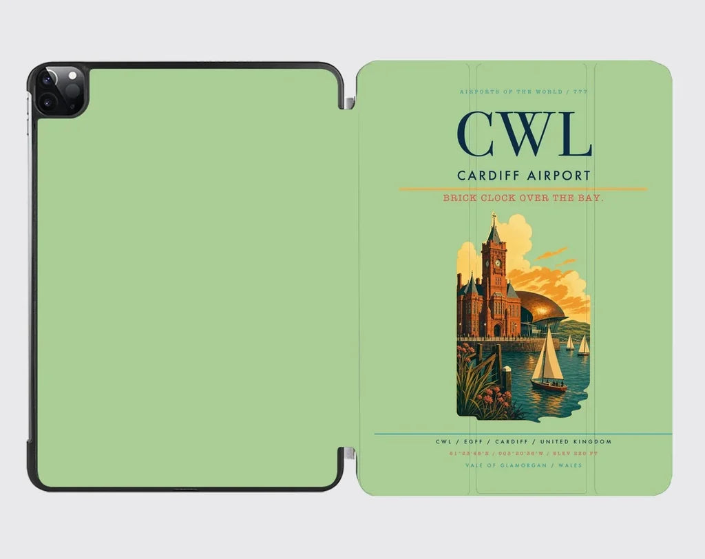 Cardiff Airport (CWL) design on light green ipad tablet case