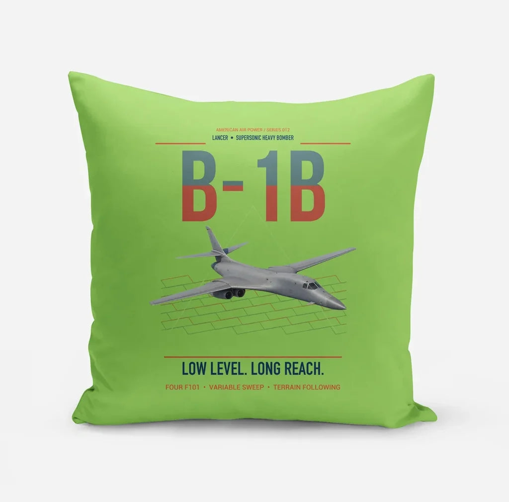 B-1B Lancer design on light green pillow