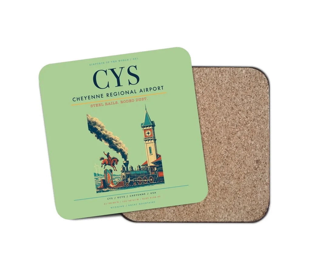 Cheyenne Regional Airport (CYS) design on light green 1 piece coaster