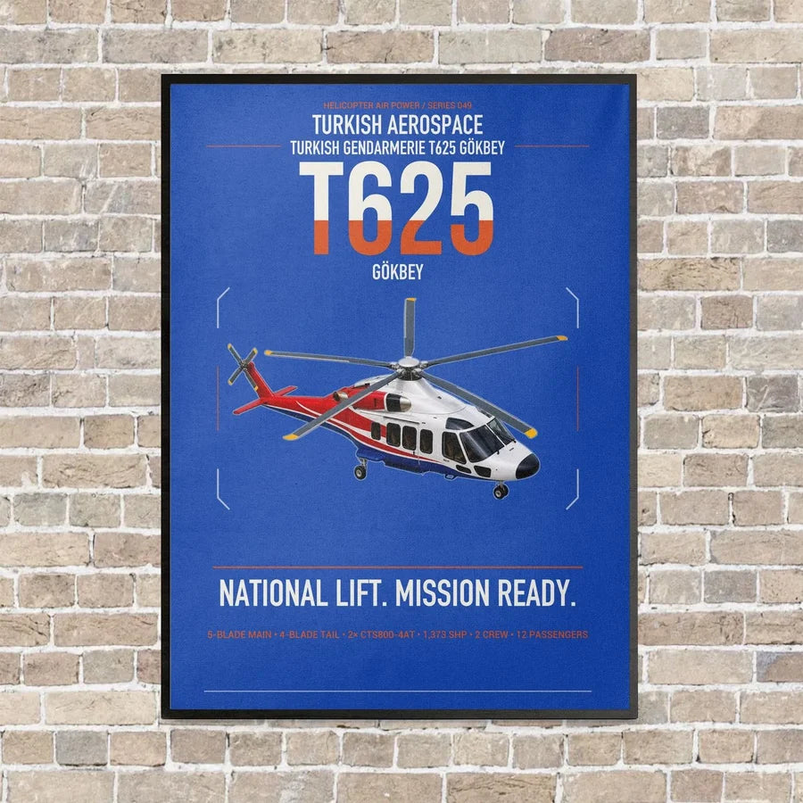 Turkish Aerospace T625 Gökbey vertical canvas print - framed - blue background