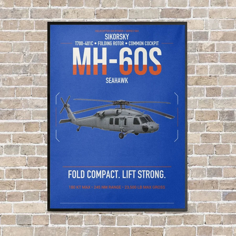 Sikorsky MH-60S Seahawk vertical canvas print - framed - blue background