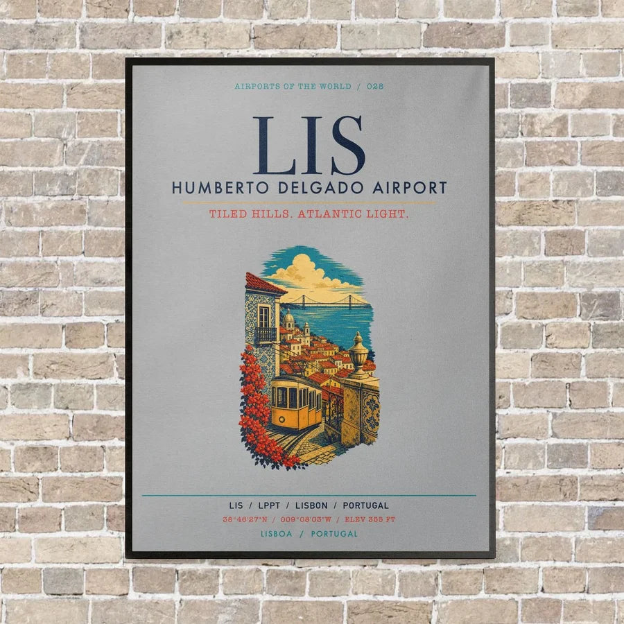 Lisbon Humberto Delgado Airport LIS vertical canvas print - framed - light gray background
