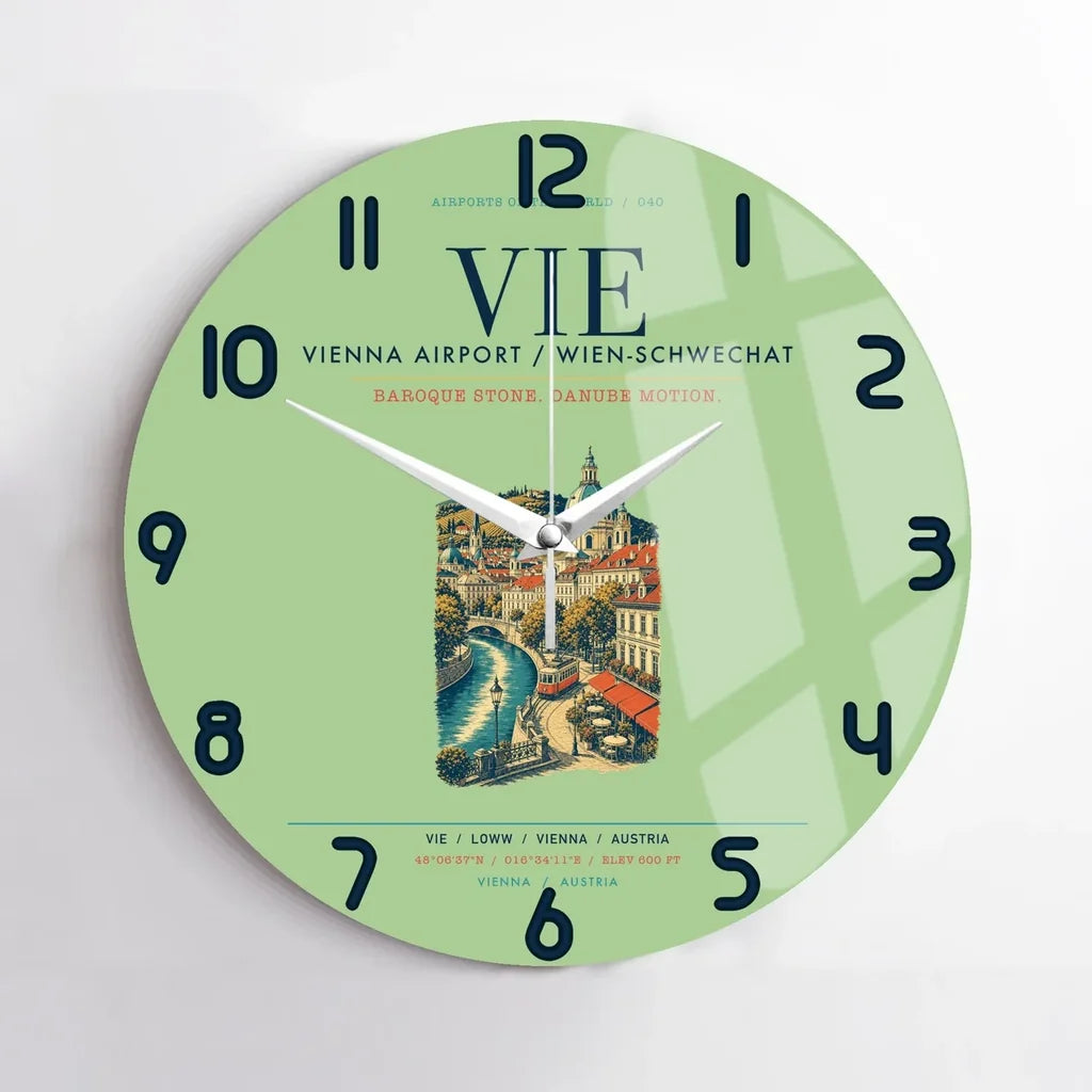 Vienna Airport (VIE) design on light green no frame wall clock