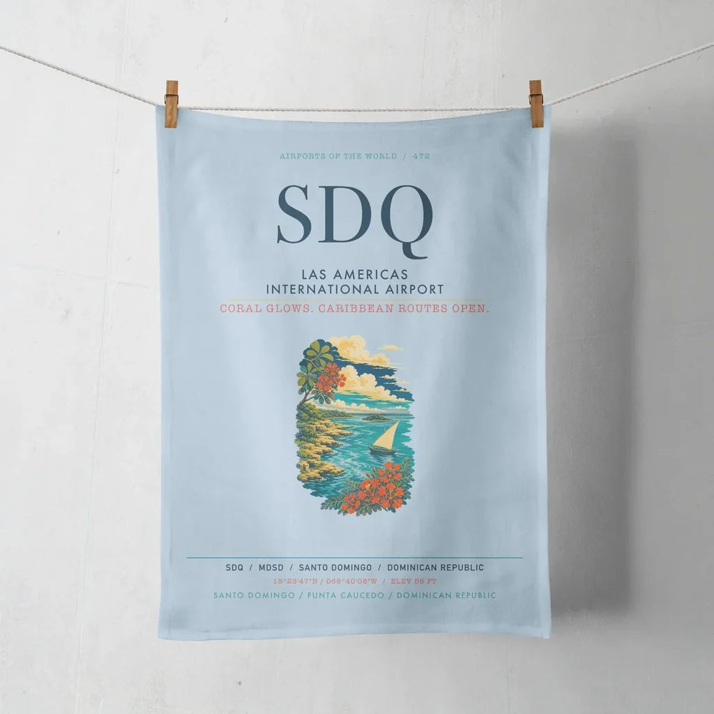 Las Americas International Airport (SDQ) design on light blue towel