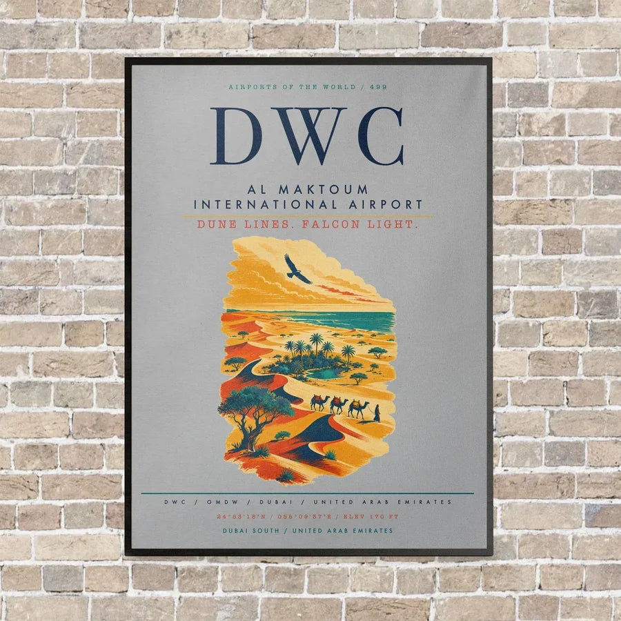 Al Maktoum International Airport DWC vertical canvas print - framed - light gray background