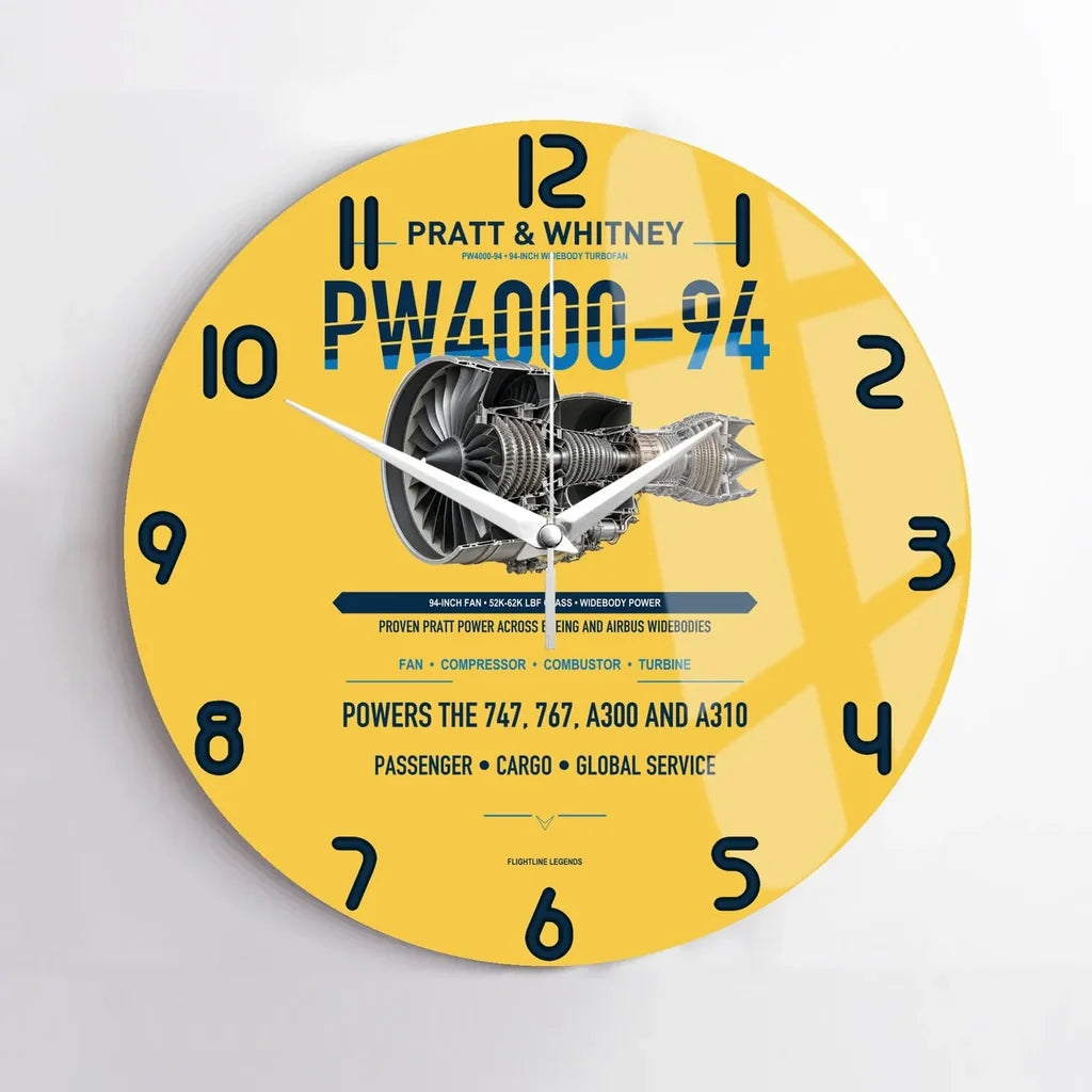 PW4000-94 design on yellow no frame wall clock