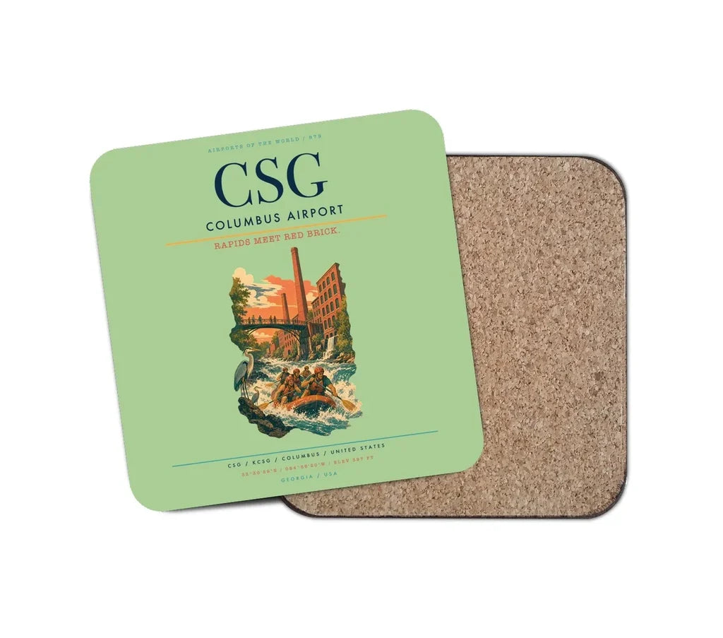 Columbus Airport (CSG) design on light green 1 piece coaster