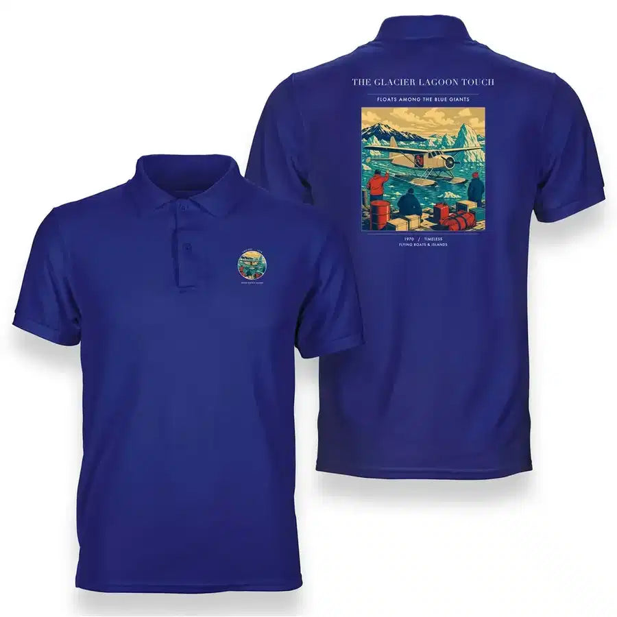 VINTAGE G4349 - The Glacier Lagoon Touch - Double-Side Polo T-Shirt design on blue