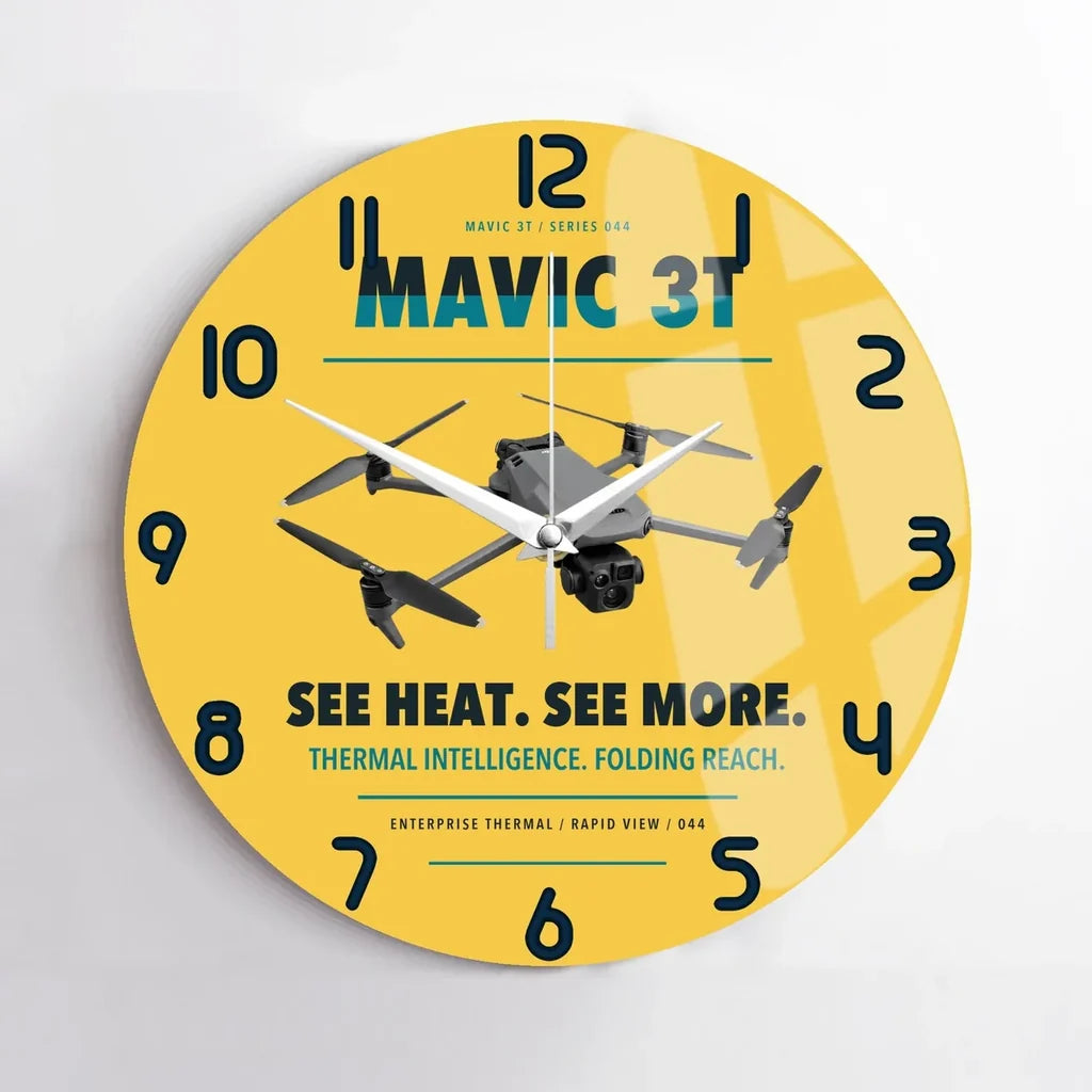 DJI Mavic 3 Thermal design on yellow no frame wall clock