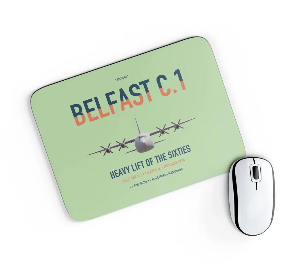 Short Belfast C.1 design on light green rectangle mouse pad