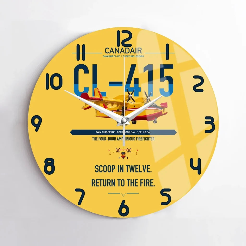 Canadair CL-415 design on yellow no frame wall clock