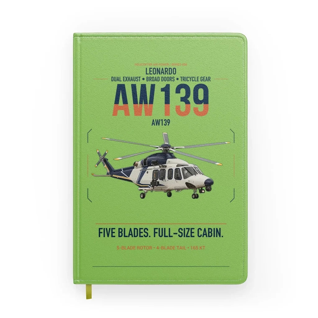 Leonardo AW139 design on light green notebook