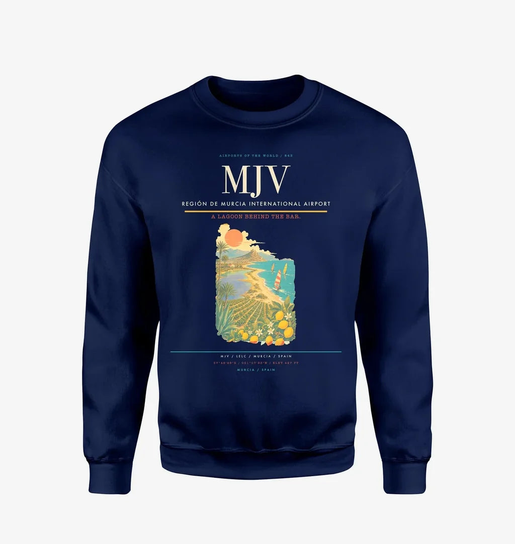 Región de Murcia International Airport (MJV) design on navy blue sweatshirt