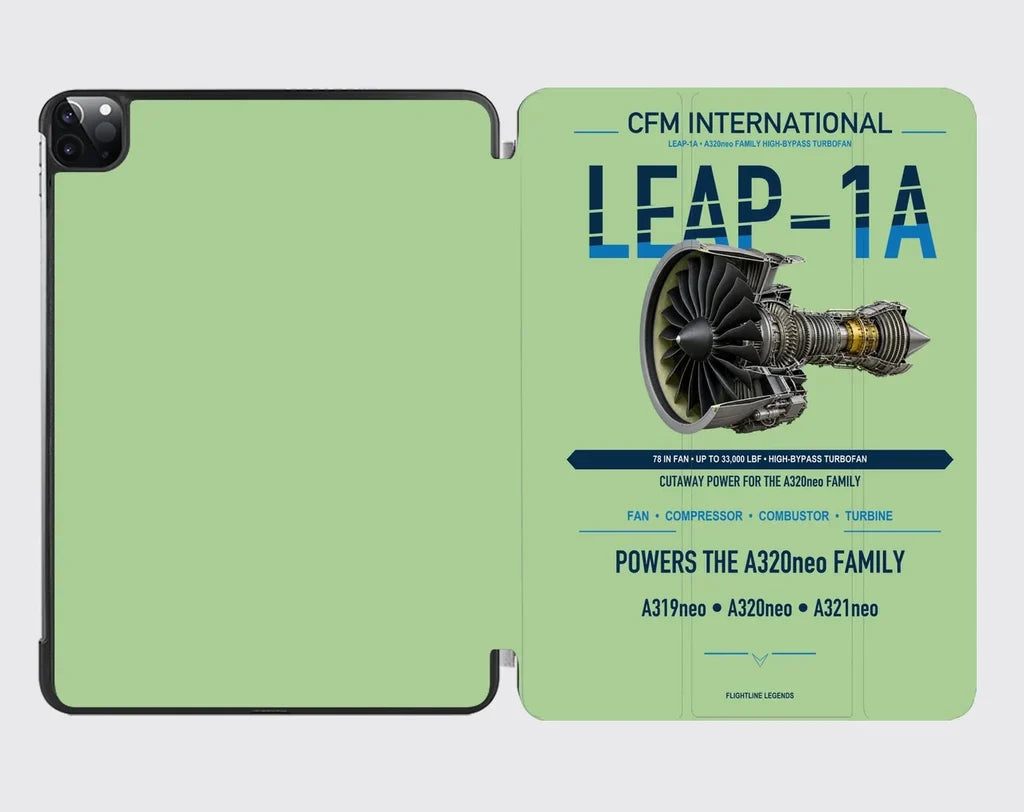 CFM LEAP-1A design on light green ipad tablet case