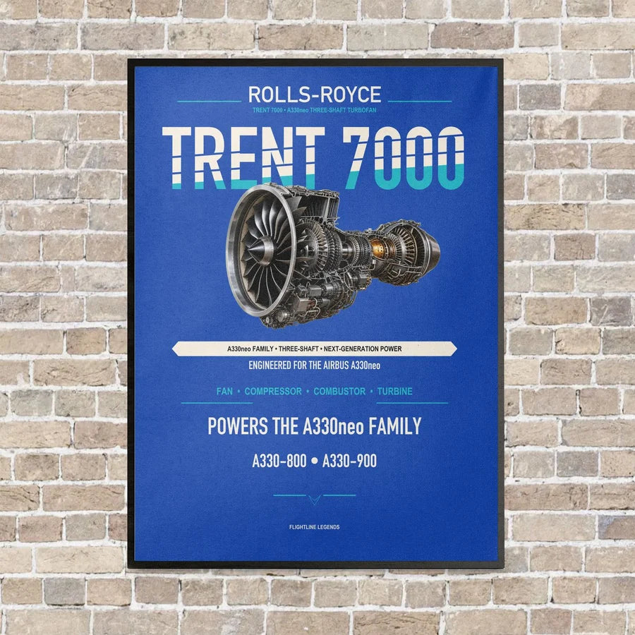 TRENT 7000 vertical canvas print - framed - blue background