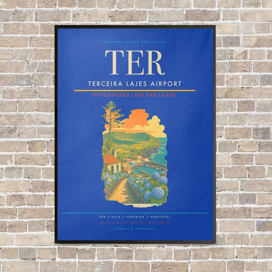 Terceira Lajes Airport TER vertical canvas print - framed - blue background